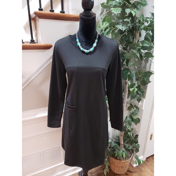 Zanzea Black Solid Polyester V-Neck Long Sleeve Pocket Tunic Dress Size Medium - Picture 1 of 14